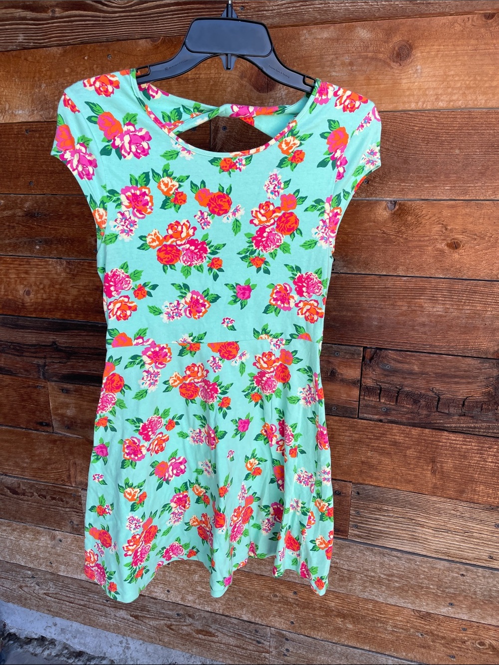 Bongo Floral Fit & Flare Dress Women’s Medium Mint Green Pink Short Sleeve